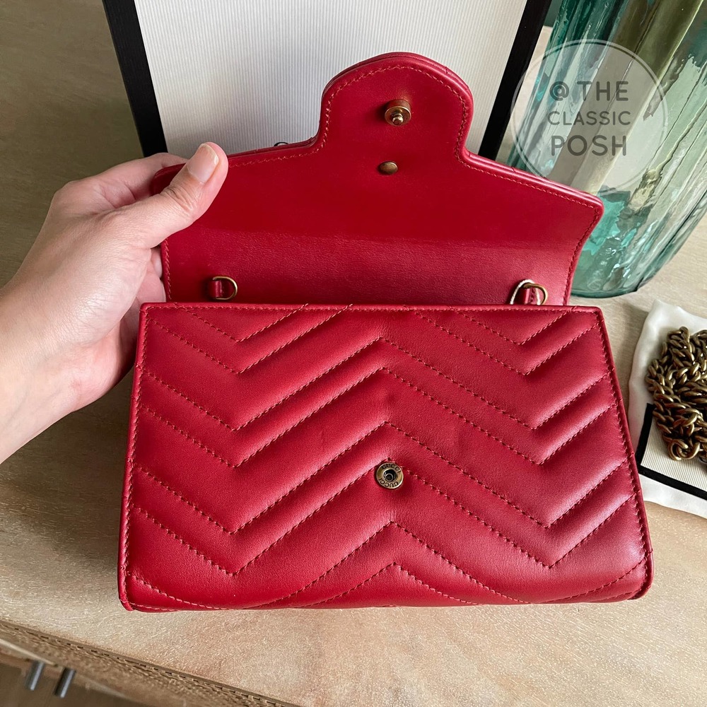 ❌SOL❌ NEW Gucci Marmont WOC Chain Wallet Red Leather Bag - Picture 6 of 11